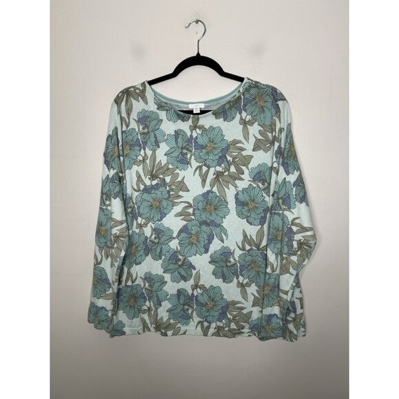 J. Jill Greens Floral Long Sleeve Top Cotton Blend Sweater Lightweight Size 1X - Picture 1 of 8
